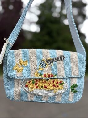 Sol & Mer Striped Beaded Pasta Plate Fork Spaghetti Noodles Italian Viral Bag